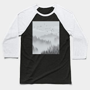 Foggy Forest Landscape Baseball T-Shirt